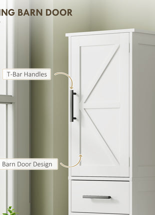 Farmhouse Linen Closet with Drawer, 67" Tall Bathroom Storage Cabinet with Barn Doors and Adjustable Shelves, White