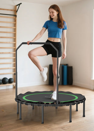 48" Rebounder Trampoline for Adults, Foldable Mini Trampoline with Adjustable Handle Bar for Indoor Outdoor, Green
