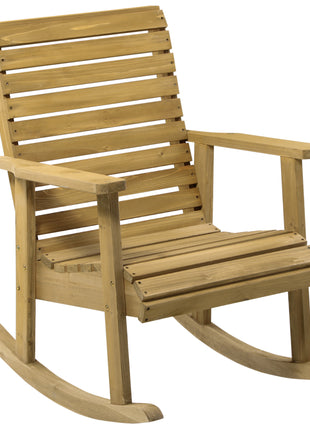Wooden Outdoor Rocking Chair, Traditional Slatted Wood Rocker Chair with Armrests and High Backrest for Indoor & Outdoor, Light Brown