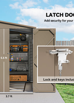 4.6' x 9' Outdoor Storage Shed, Lean to Metal Shed with Foundation Kit, Lockable Doors and Gloves for Patio, Lawn, Brown