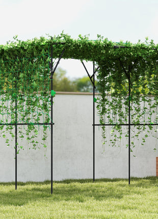 Garden Arch Trellis, 7.3 FT Tall Metal Plant Trellis Support with Climbing Net, Cucumber Trellis for Vegetables, Black
