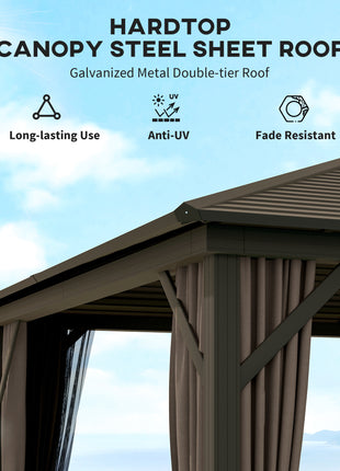 10' x 12' Hardtop Gazebo with Curtains and Netting, Gazebo Canopy with Aluminum Frame and Hooks, Coffee
