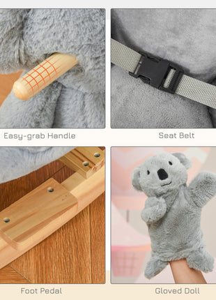 Kids Ride-On Rocking Horse, Koala-shaped Rocker with Realistic Sounds for Children 18-36 Months, Gray