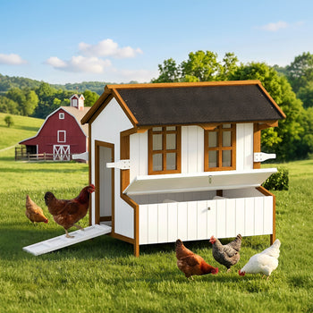 47" Chicken Coop, Wooden Chicken House Raised Rabbit Hutch with Waterproof Roof, Nesting Box and Handles for 3-5 Hens, Poultry Cage Portable Hen Pen for Backyard