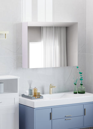 Double Door Wall Mounted Bathroom Mirror, 31.5" x 23.5" Medicine Cabinet with Modern Design, Large Storage, & Quiet Hinges