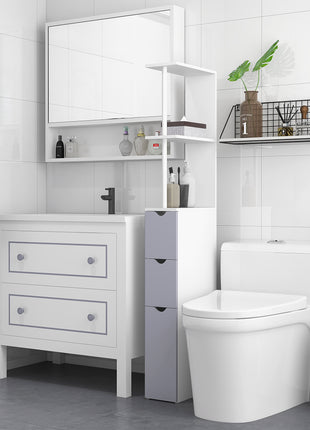 54" Tall Bathroom Storage Cabinet, Freestanding Linen Tower with 2-Tier Shelf and Drawers, Narrow Side Floor Organizer, White