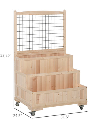 3-Tiers Raised Garden Bed with Trellis, 53" H Vertical Planter Box with Wheels & Back Storage Area, for Flowers, Vegetables, Herbs, Natural