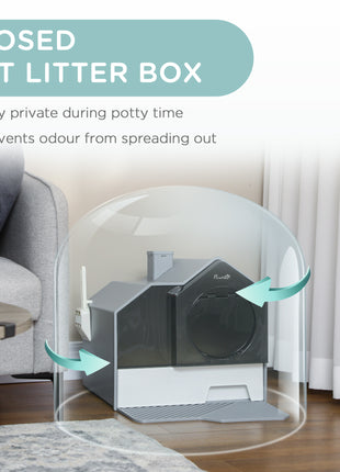 Hooded Cat Litter Box w/ Litter Mat, Litter Particle Catching, Gray
