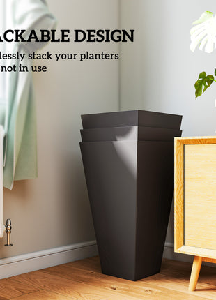 28ft Tall Plastic Planters, Set of 3, Flower Pot, anti-crack, fade-resistant, square shape with a matte surface, Outdoor & Indoor, for lawns, patios, yards, Brown