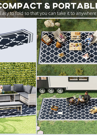 Reversible Outdoor Rug, 9' x 18' Waterproof Plastic Straw Floor Mat, Portable RV Camping Carpet, Large Floor Mat for Backyard, Deck, Picnic, Beach, Blue & White