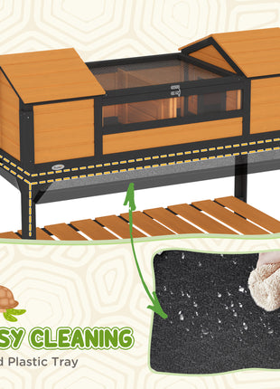 Tortoise Enclosure Tortoise House with Adjustable Lamp Holder Storage Shelf, Dual Main Houses, Openable Lid, Yellow