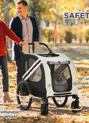 2-in-1 Pet Bike Trailer for Small Medium Dogs, Road-Visibility Dog Stroller Bicycle Carrier, Weather-Strong Bike Wagon Trailer Sidecar Attachment, White