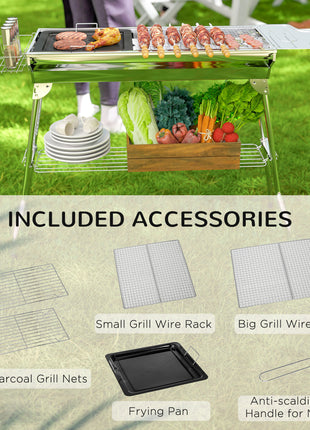 Charcoal Barbecue Grill Stainless Steel Portable Folding Charcoal BBQ Grill Stainless Steel Camp Picnic Cooker