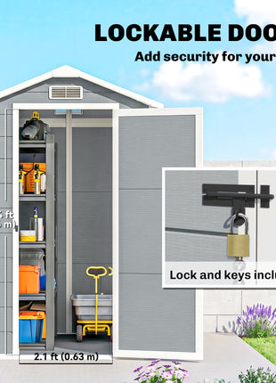 6' x 4' Outdoor Storage Shed, Plastic Shed with Floor, Window, Lockable Door and Vents for Outdoor Patio Storage, Gray
