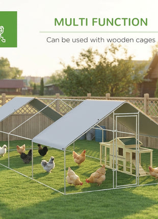 Large Chicken Coop Metal Chicken Run for Chickens with Waterproof and Anti-UV Cover, Spire Shaped Walk in Fence Cage Hen House for Outdoor and Yard Farm Use, 1.3" Dia, 9.8' x 26.2' x 6.4'