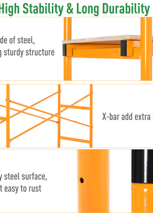 4-Step Steel 4.6 x 2 x 6 ft. Scaffold 2 Wheels Free Moving for Indoor & Outdoor Decoration Anti-Skid, 440 Pound Capacity