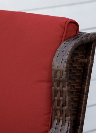Outdoor Wicker Rocking Chair, Rattan Rocker with Cushions, Steel Frame for Patio, Garden, Backyard, Wine Red