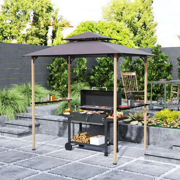 8' x 5' Grill Gazebo, Double Tiered Barbecue Grill Gazebo Shelter with 2 Side Shelves and 10 Hooks for Patio, Garden