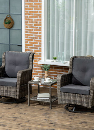 Patio Bistro Set, Porch Furniture with 360° Rotation & Rocking Function, 28.25"x30.75"x36.25", Gray