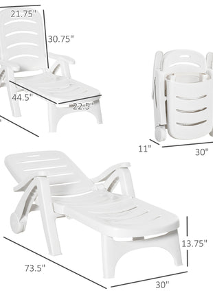 Outdoor Chaise Lounge Chair on Wheels, Waterproof, Quick Assembly, Folding, 5 Level Adjustable Backrest for Pool, White