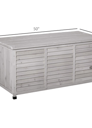 75 Gallon Wooden Deck Box, Outdoor Storage Container with Aerating Gap & Weather-Fighting Finish, Grey
