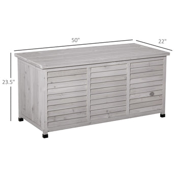 75 Gallon Wooden Deck Box, Outdoor Storage Container with Aerating Gap & Weather-Fighting Finish, Grey