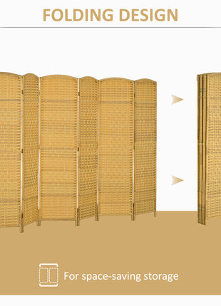 Folding Room Divider Screen 6 Panel 6' Tall Privacy Screen Freestanding Wood Partition for Home Office, Nature Wood