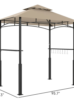 8' x 5' Outdoor Grill Gazebo, Barbecue Gazebo Shelter with LED Light, 2 Side Shelves, Hooks, Bottle Opener, Khaki