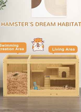Extra Large Wooden Hamster Cage with Pull-out Tray, Seesaws, Ladder