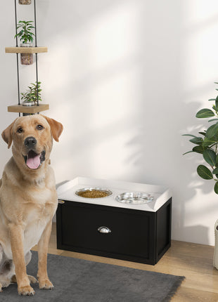 Pet Feeding Station Pet Dish Bowl Set with Storage, 2 Elevated Dog Bowls for Large Sized Dogs, White and Black