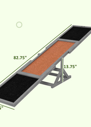 Wooden Dog Agility Seesaw for Training and Exercise, Weather Resistant, 83" L x 16" W x 14" H, Gray