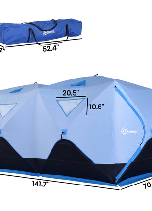 8 Person Ice Fishing Shelter, Pop-Up Ice Shanty Tent, Insulated Portable Tent with 2 Doors & Carrying Bag, Light Blue