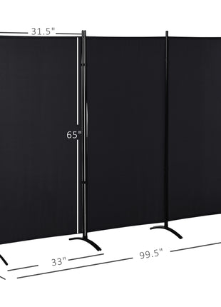 6' 3 Panel Room Divider, Indoor Privacy Screen for Home, Black