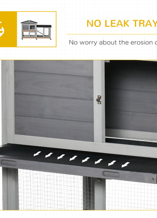 62" Wooden Mobile Rabbit Hutch with Wheels, Run Box, Slide-out Tray, Ramp