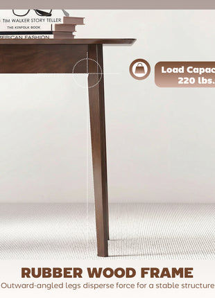 47.2" Rectangle Dining Table for 4, Mid-Century Modern Kitchen Table with Rubber Wood Frame for Dining Room, Mahogany