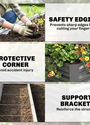8x2x1ft Galvanized Raised Garden Bed Kit with Safety Edging for Flowers, Herbs and Vegetables, Dark Gray