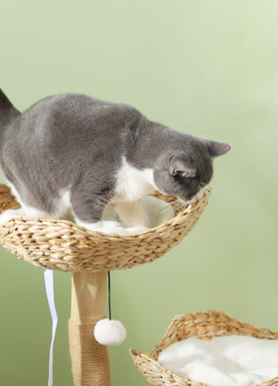 37 Inch Modern Cat Tree w/ Wooden Scratching Posts, Condo, Beds, Cushions, Toy Balls & Anti-Tip Kit