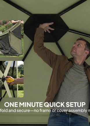 10 x 11 ft Pop Up Gazebo Screen Tent, Portable Instant Camping Canopy Screen House with Nettings, Carry Bag, Dark Green
