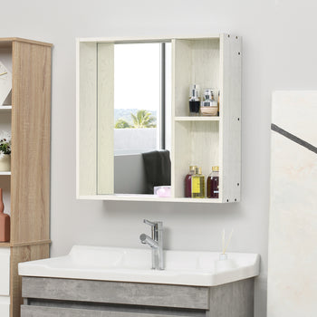 31.5" x 25.5" Medicine Cabinet with Mirror, 2-Tier Storage Shelf, Wall Mounted Bathroom Cabinet, White