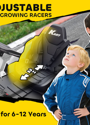 24V Electric Go Kart with Dual 150W Motors, Adjustable Seat & 11.2MPH High Speed, Slow Start, 5-Point Harness, White