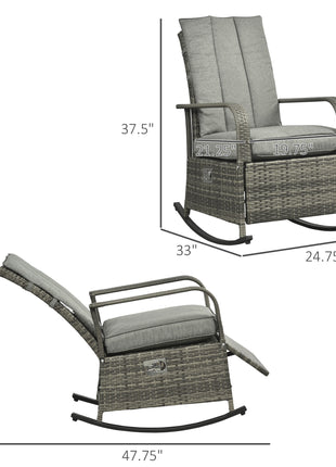 PE Rattan Rocking Recliner with Footrest, Gray