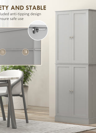 65" Kitchen Cabinet, Kitchen Pantry Cabinet with 4 Doors and 16 Door Shelves for Dining Room, Gray