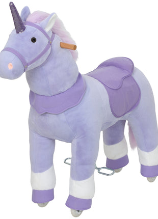 Ride on Unicorn Toy for Kids 4-7 Years, 37.8 Inch Plush Baby Rocking Horse with Wheels, No Battery Required, Purple
