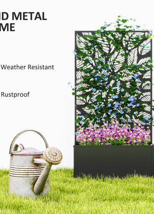 Metal Garden Bed with Trellis for Climbing Plants, Freestanding or Wall Mounted Flower Bed for Garden, Patio, Balcony