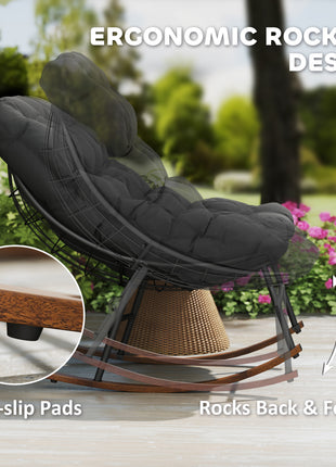 Outdoor Rocking Chair Patio Set of 2, Oversized Rocking Papasan Chairs with Cushions for Garden Porch, 265 lbs., Black