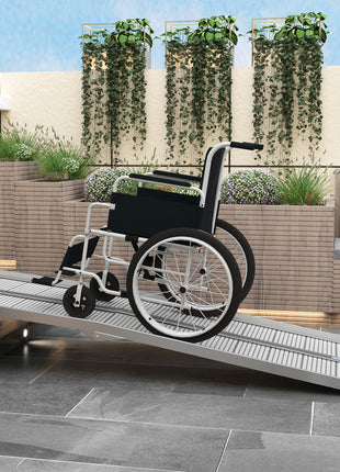 8' Foldable Handicap Ramp for Home, Steps, Doorways, Aluminum Portable Wheelchair Ramp, Textured Threshold Ramp, Silver