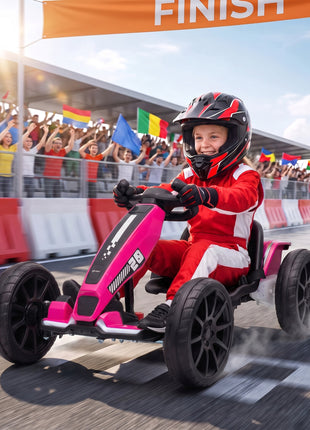 12V Electric Go Kart for Kids with Dual Motors, Adjustable Seat, Soft Start, LED Lights, EVA Wheels, for Age 3-6, Pink