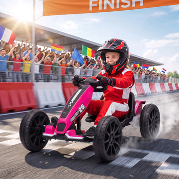 12V Electric Go Kart for Kids with Dual Motors, Adjustable Seat, Soft Start, LED Lights, EVA Wheels, for Age 3-6, Pink