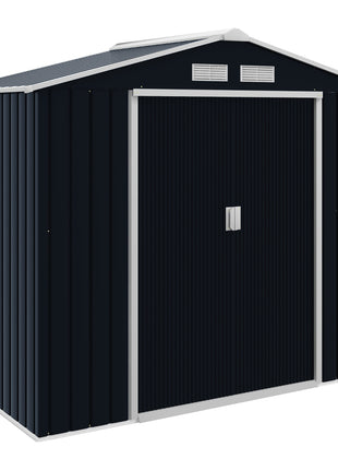 7'x4' Metal Outdoor Shed Organizer & Garden Storage with 4 Vents for Airflow & 2 Easy Sliding Doors - Dark Gray