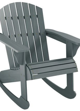 Wood Adirondack Outdoor Lounge Rocking Chair Fire Pit Seating with Slatted Wooden Design, Fanned Back, Gray